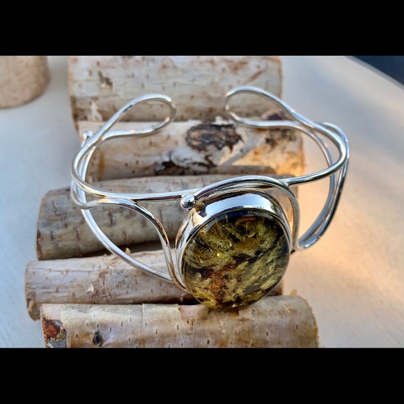925 Sterling Silver Baltic Green Amber stone - Picture 8 of 8